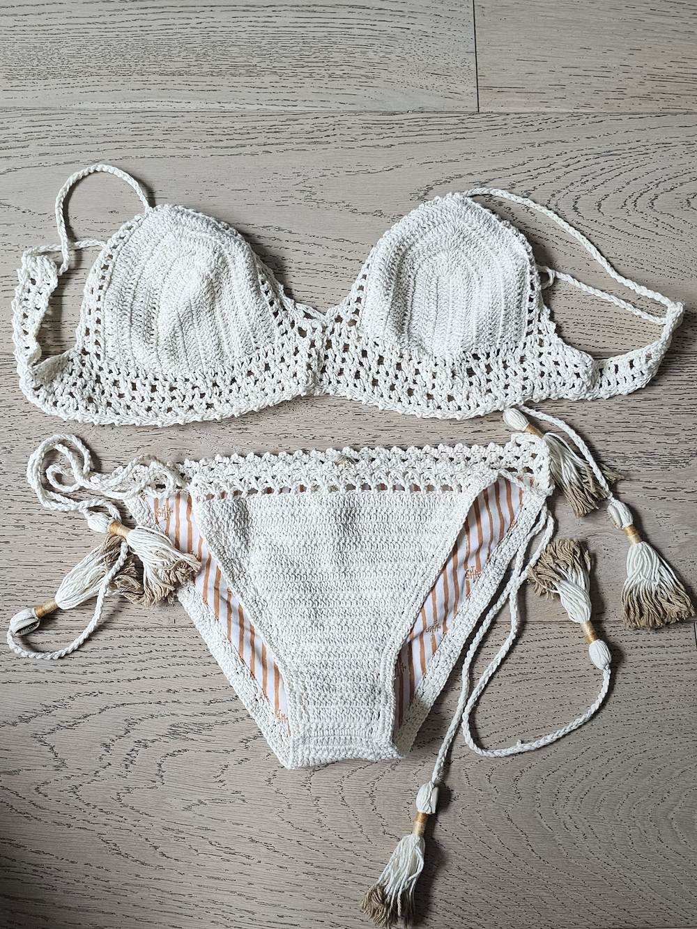 Cream Crochet Tie-Side Bikini Set - Women Swim